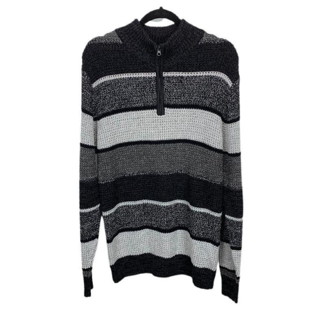 Carbon Quarter Zip Striped‎ Sweater Pullover Cotton